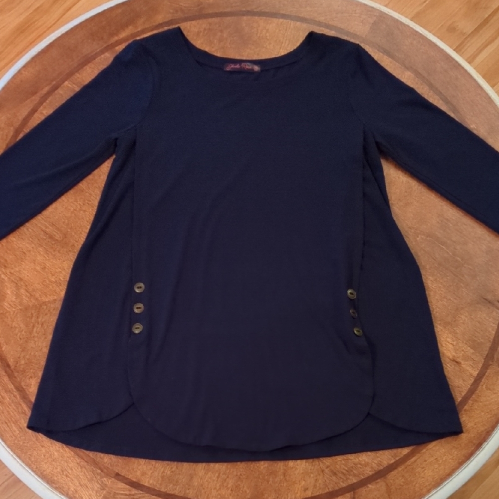 Navy Blue Women's Top with Button Accents